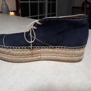Prada Navy suede lace up espadrilles. S
